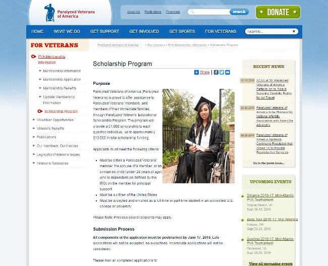 Paralyzed Veterans of America Scholarship Program