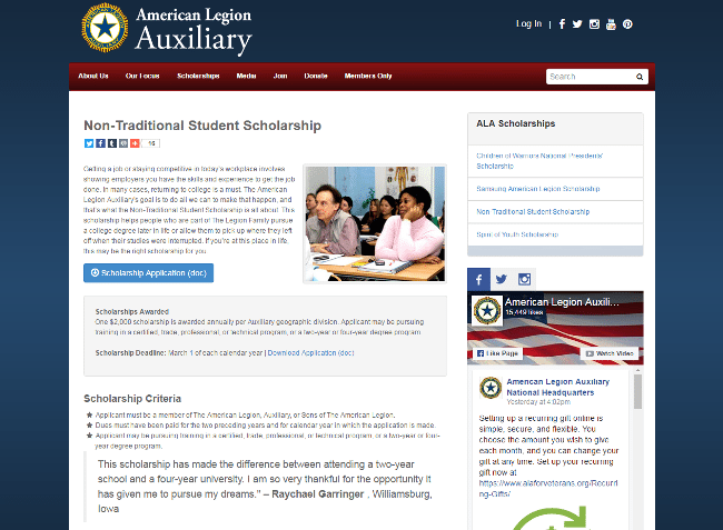 American Legion Non-Traditional Student Scholarship